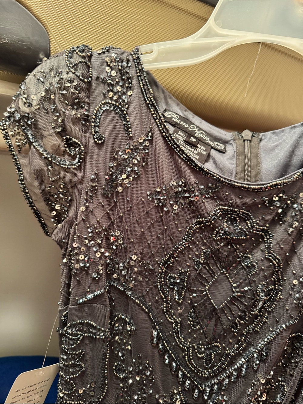 Pisarro Nights Beaded Evening Dress in Charcoal Gray - Picture 4 of 6